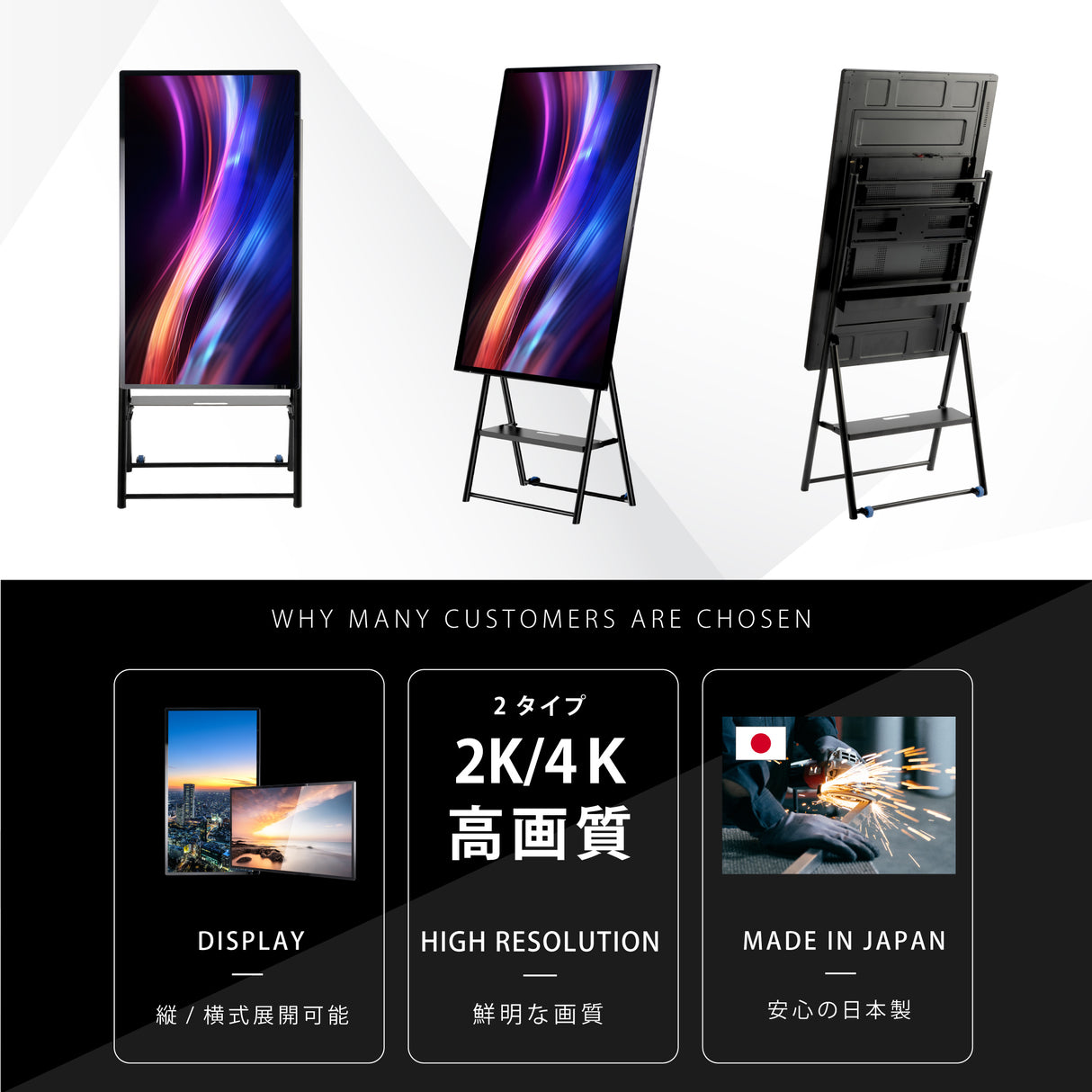 屋内仕様 32/43/50インチ 対応デジタルサイネージ 傾斜型スタンドセット 縦横自由 コンテンツ配信 軽量 USBメモリー dsns-e