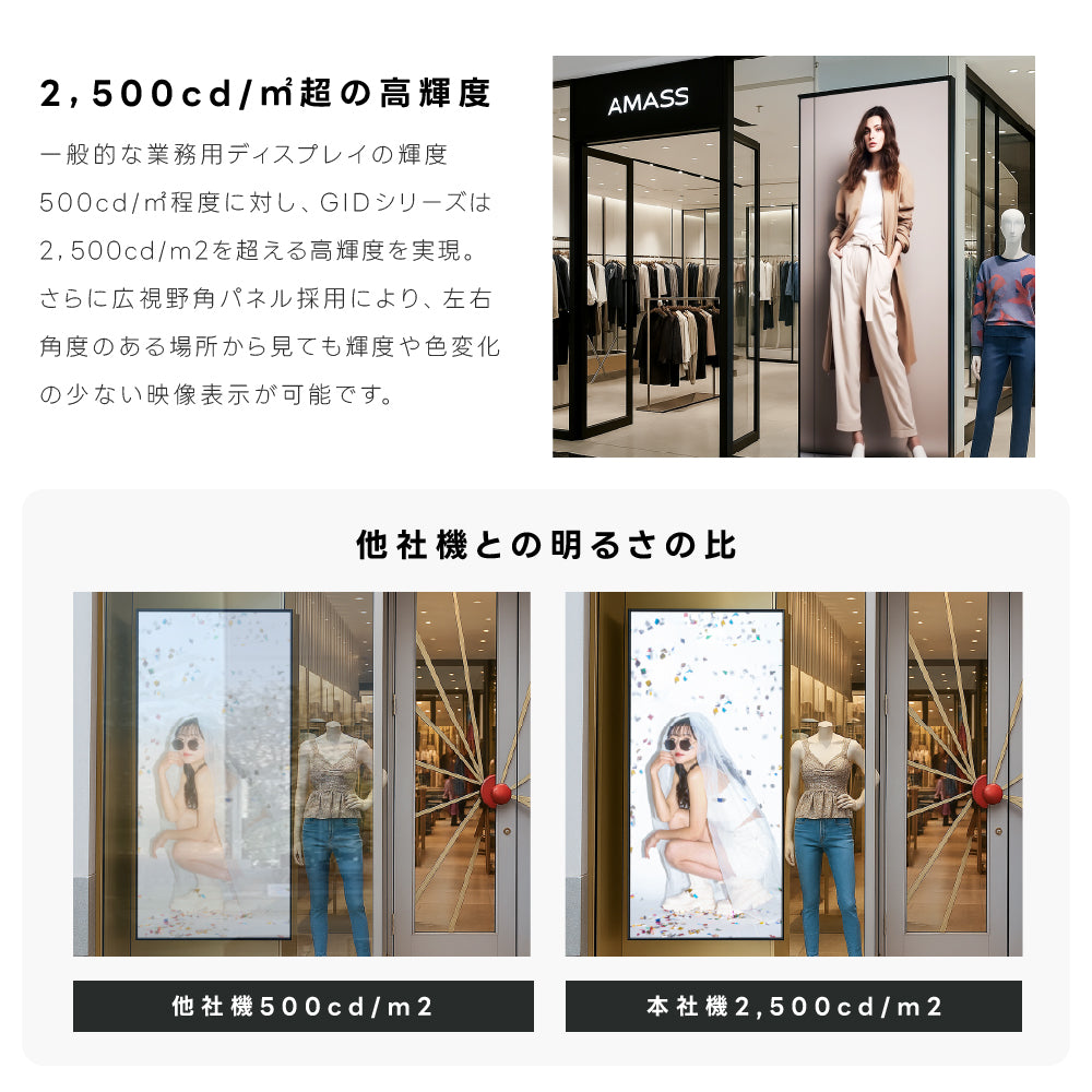 屋内仕様 2500輝度 デジタルサイネージ 65インチ 電子看板 TV-G65-ID