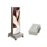 LED電飾スタンド看板 楕円形 バッテリー充電式 印刷シート貼込タイプ 両面表示 シルバー LED-J1350