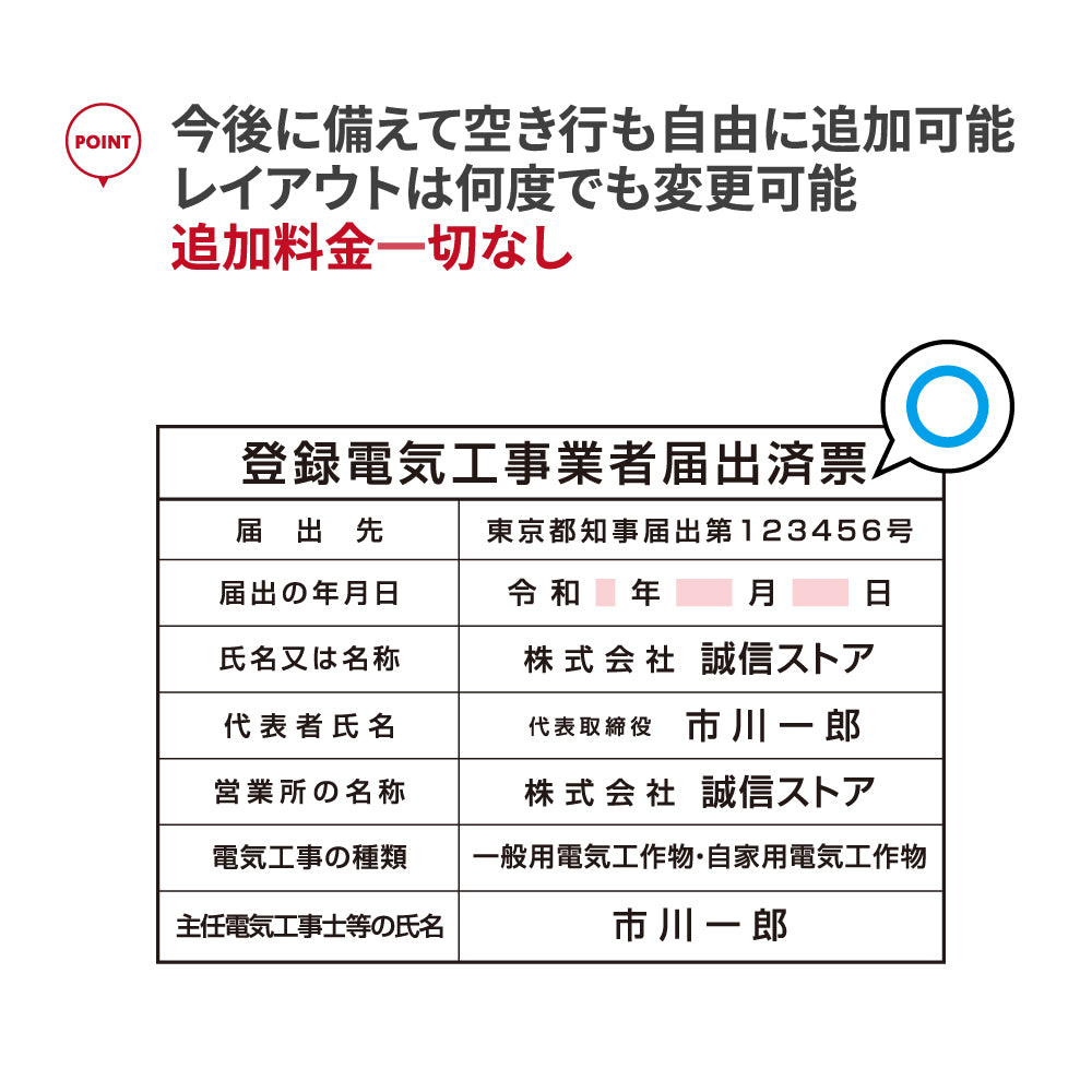 登録電気工事業者届出済票 看板 約W52cm×H37cm / 紺色看板+ 金文字/銀文字 看板 許可票 看板 業者票 建設工事現場 標識 事務所 店舗 不動産 法定看板 法令許可票　gs-pl-navy-todoke　