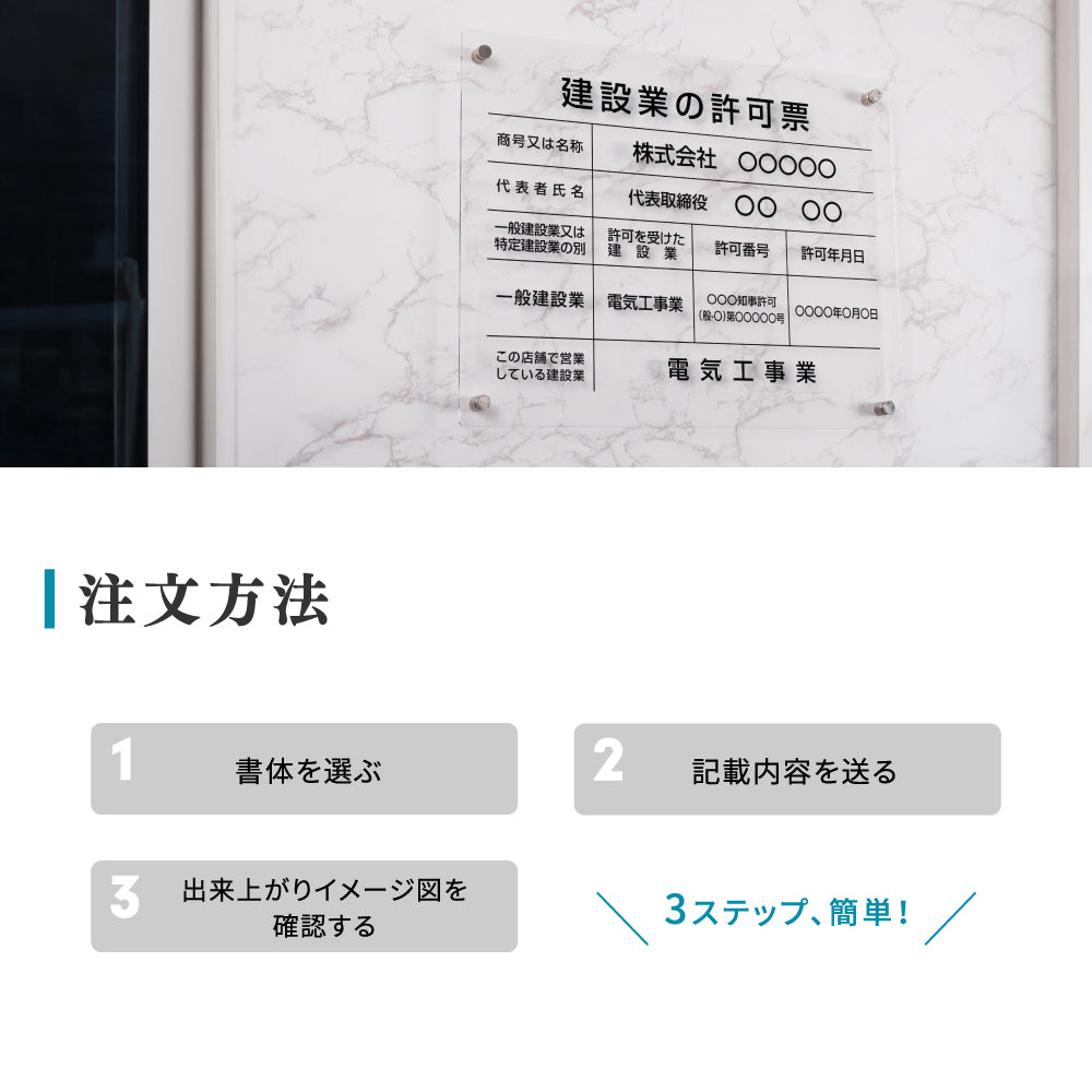 建設業の許可票 看板 W450mm×H350mm×t3mm 許可票 文字入れ無料 【内容印刷込み】gspl-3rb
