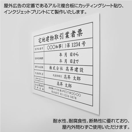 建設業の許可票 看板 業者票 白看板×黒文字 【内容印刷込み】pl-white