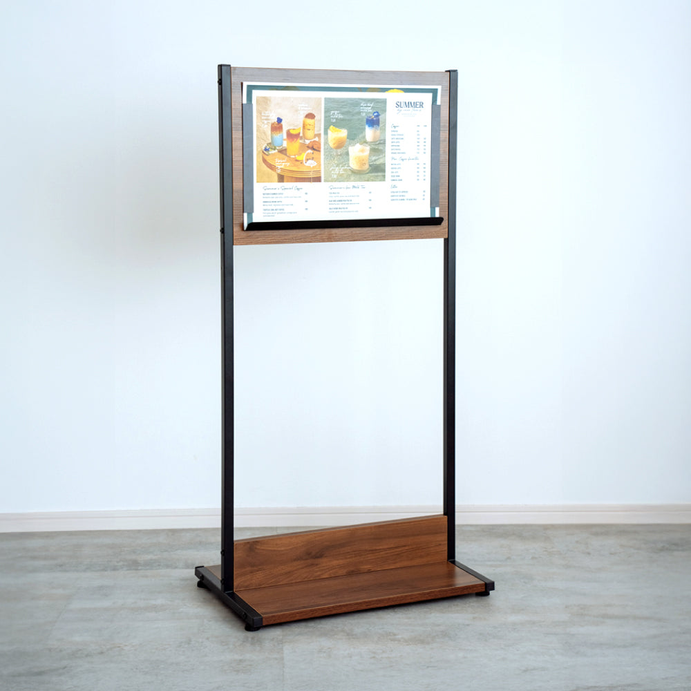 木製 メニュースタンド 案内板 A3サイズ 横置き磁石止め ウォルナット色 TMS-110